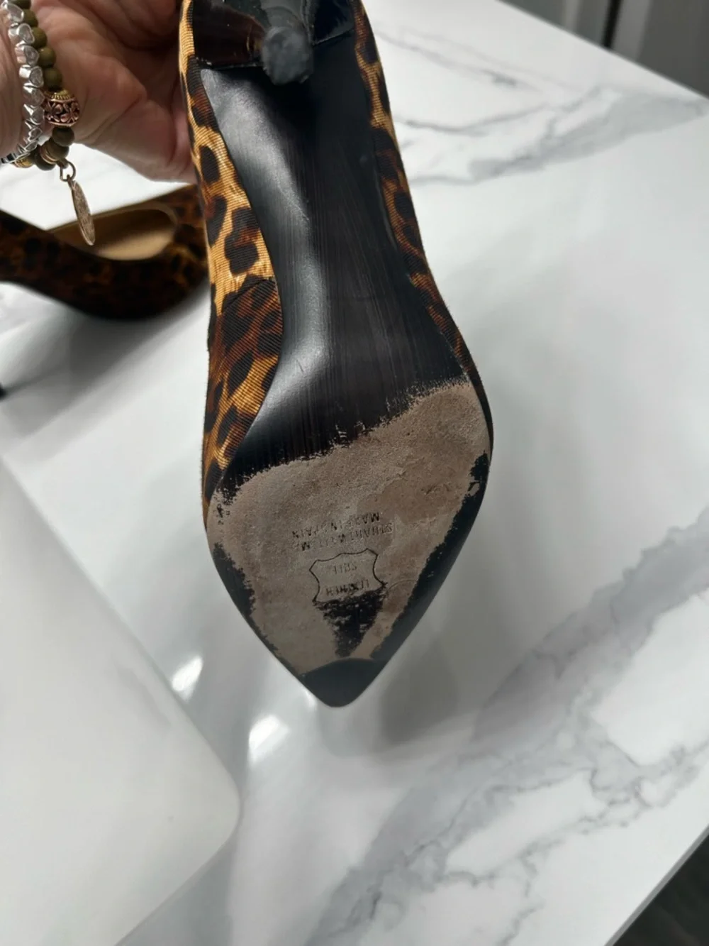 Stuart Weitzman Leopard Print Pointed Toe Stiletto Pumps - Brown/Black - Picture 7 of 7